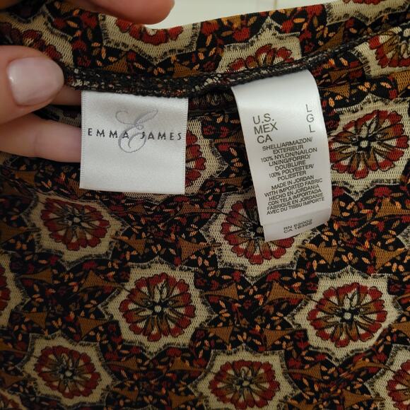 Emma James Red Oriental Print Chiffon Maxi Skirt Size Large Stretchy - Picture 7 of 7